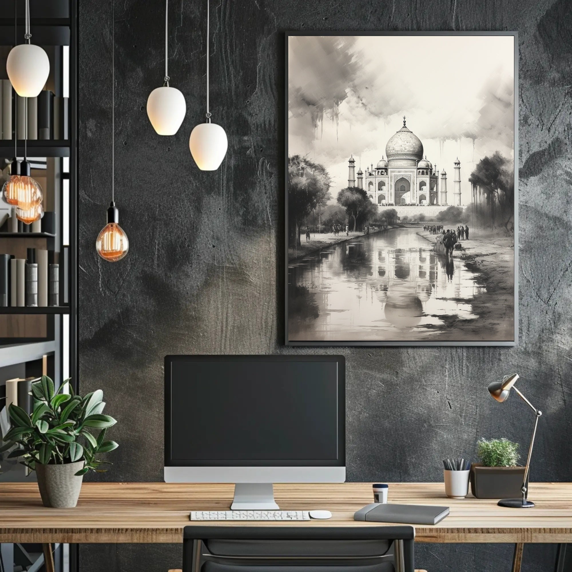 Taj Mahal Grayscale Serenity Travel Poster