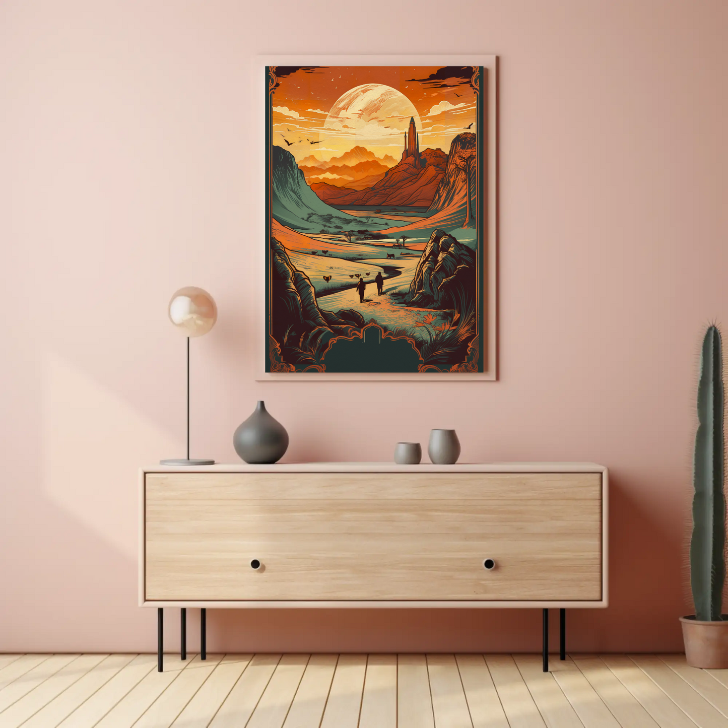 Sunset Over Distant Spires Fantasy Valley Travel Poster