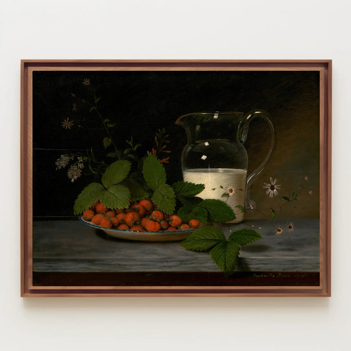 Classic Still Life with Strawberries and Milk Artistic Poster