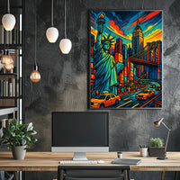 Vibrant New York Cityscape Poster Bold Colors Living Rooms