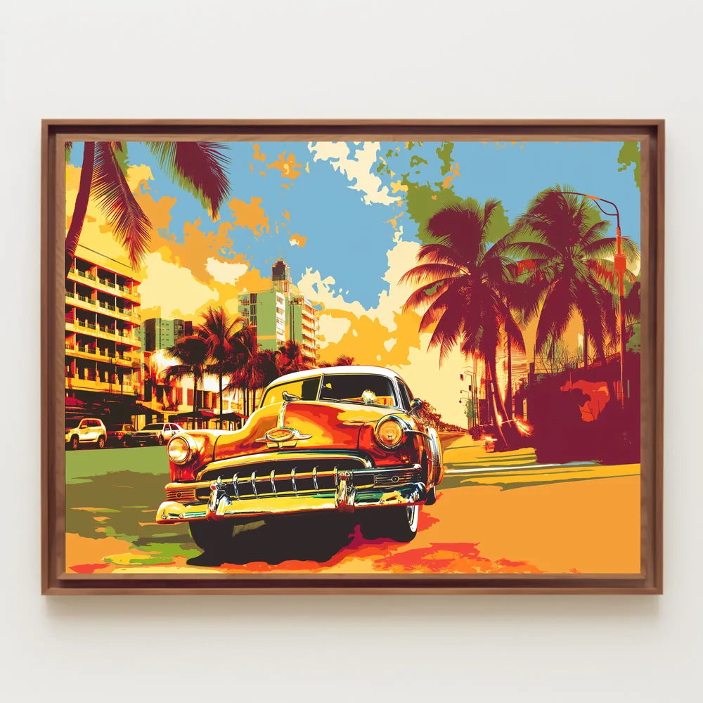 Vintage Car Tropical Cityscape Pop-Art Poster