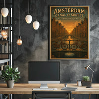 Amsterdam Canal At Sunset A Steampunk Poster