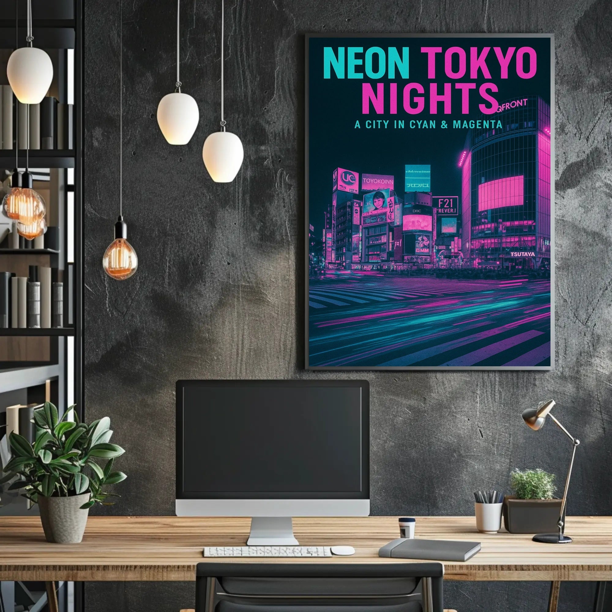 Tokyo Shibuya Crossing Neon Cityscape Urban or Cityscape Poster