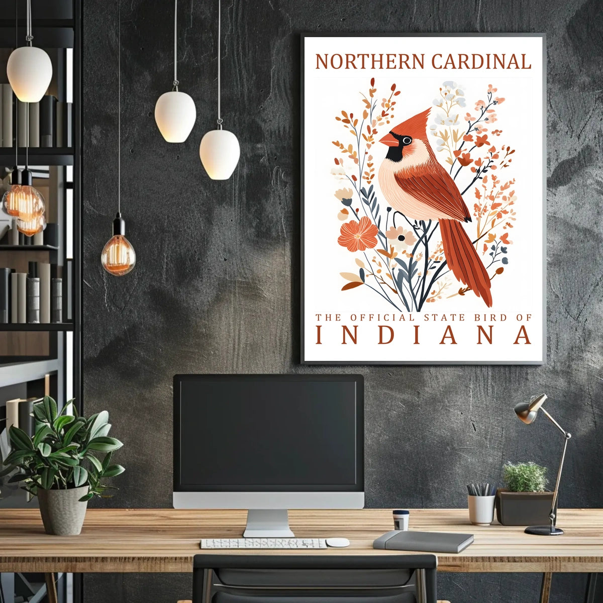 Northern Cardinal Indiana State Bird Art Poster