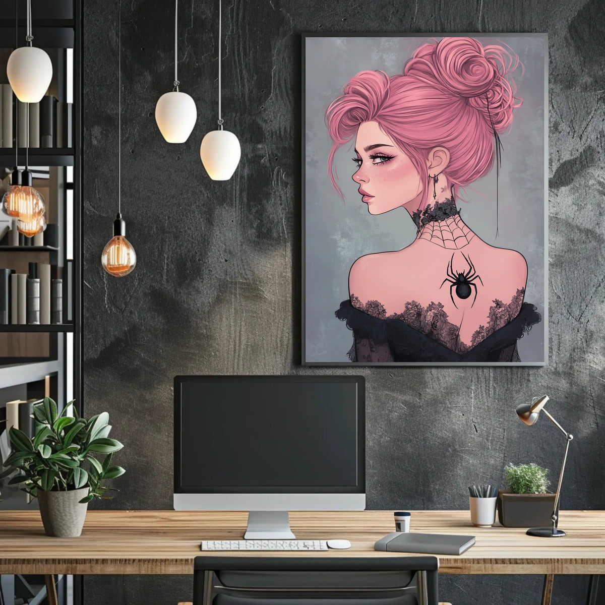 Gothic Elegance Woman Illustration Spider Tattoo Poster