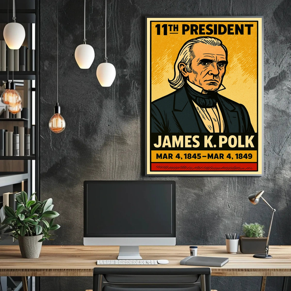 James K. Polk 11th President of the United States Inked Comic Style Poster
