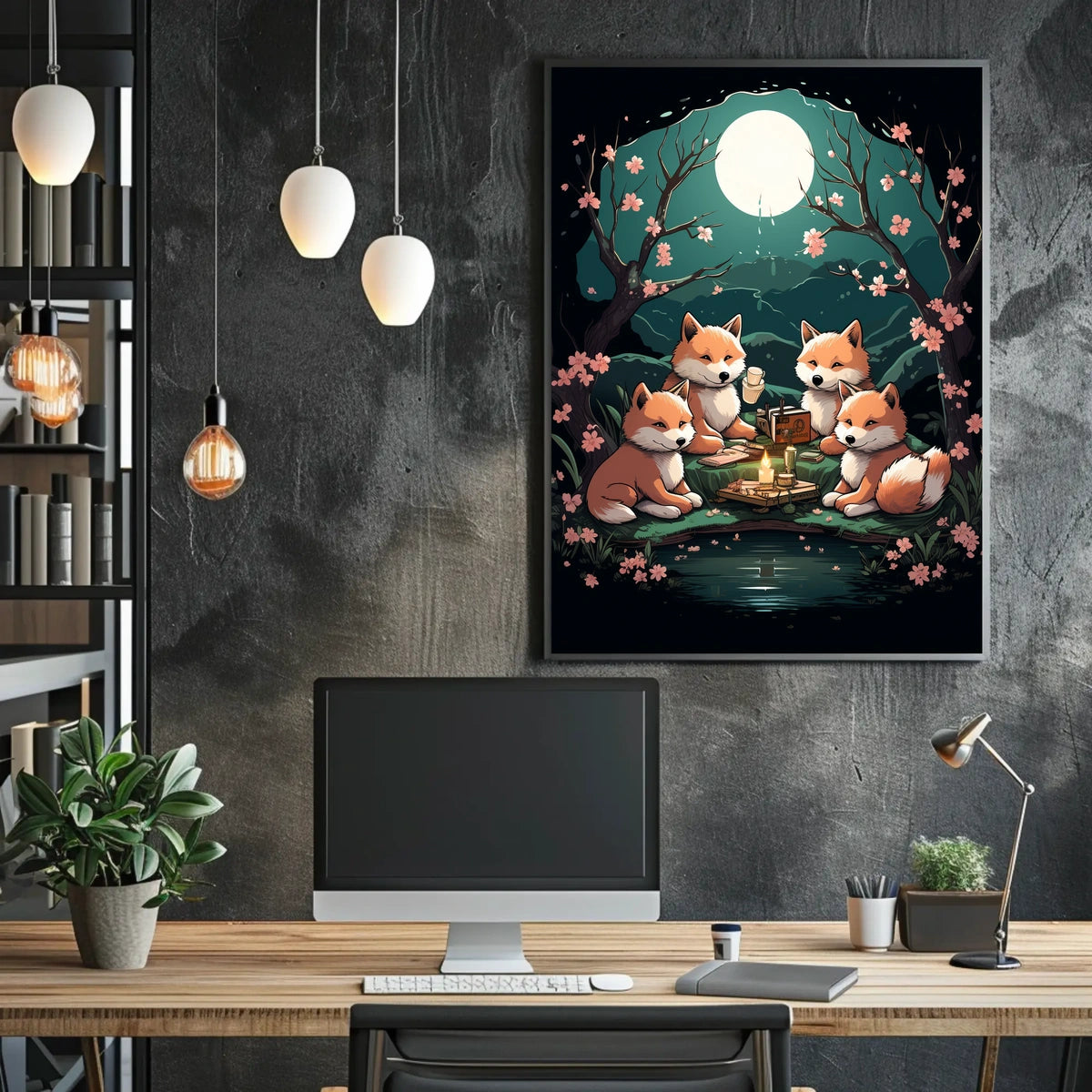 Moonlit Fox Gathering Poster