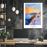 Santorini Sunset Watercolor Illustration Travel Poster PosterGoat