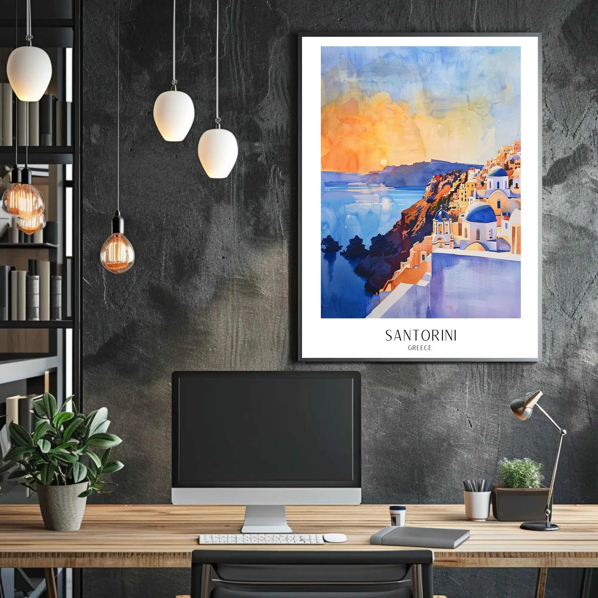 Santorini Sunset Watercolor Illustration Travel Poster PosterGoat