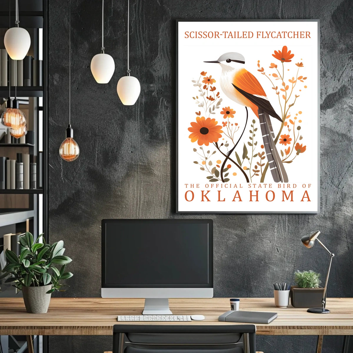 Scissor-tailed Flycatcher Poster with Orange Blossoms
