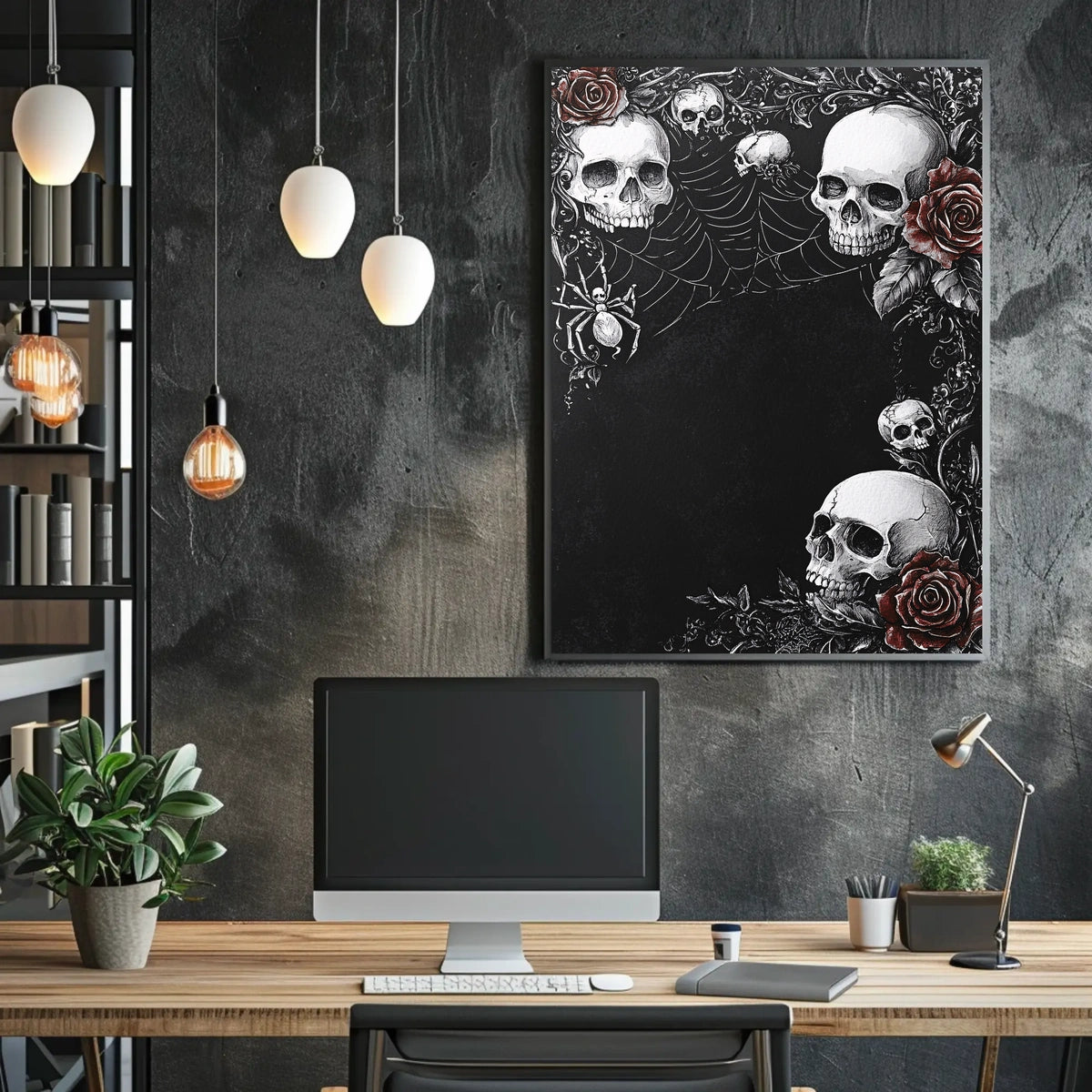 Gothic Skull and Roses Art Poster - Artistic Poster
