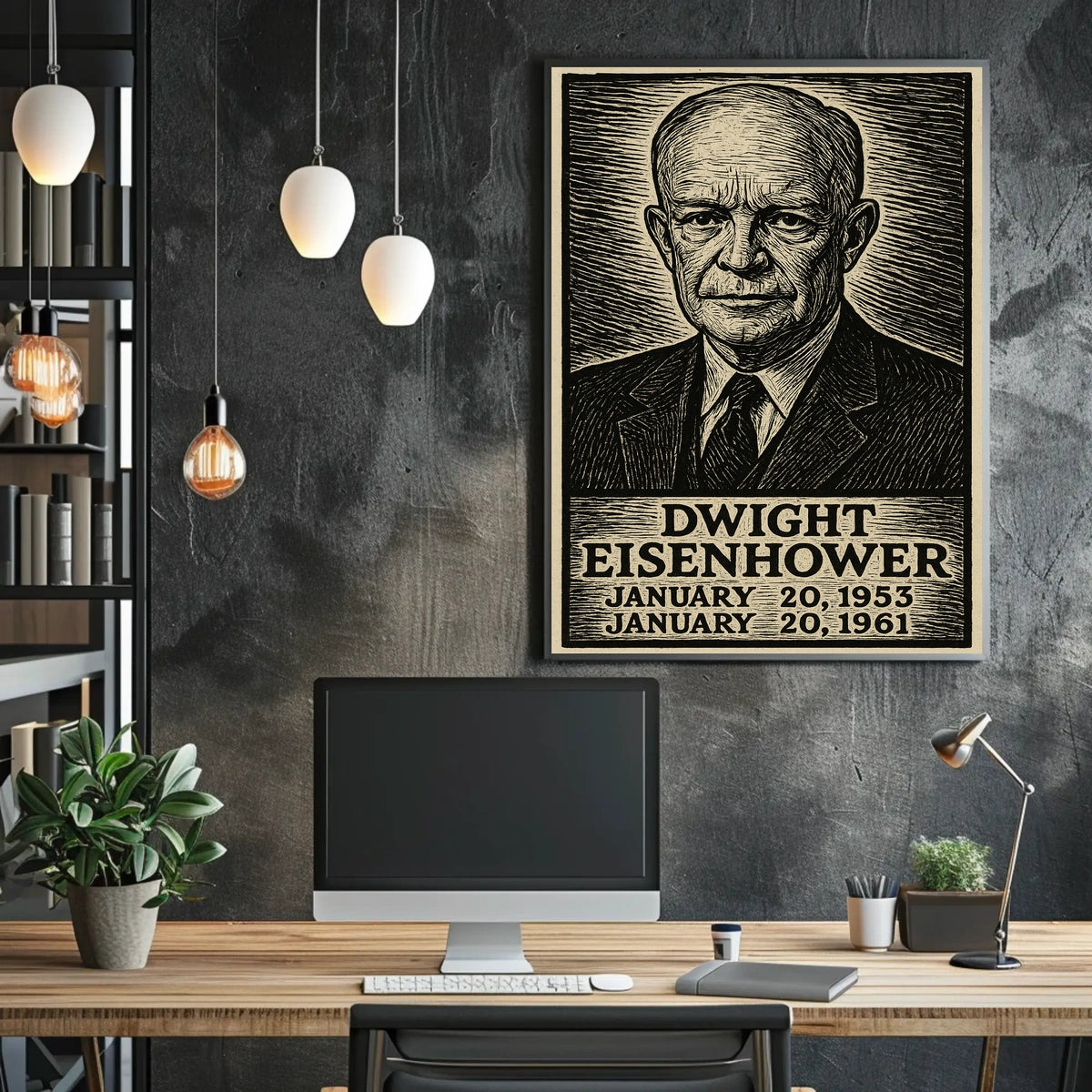 Dwight Eisenhower Vintage Etching Portrait Patriotism Leadership Legacy Heritage Home Decor Distinctive Poster