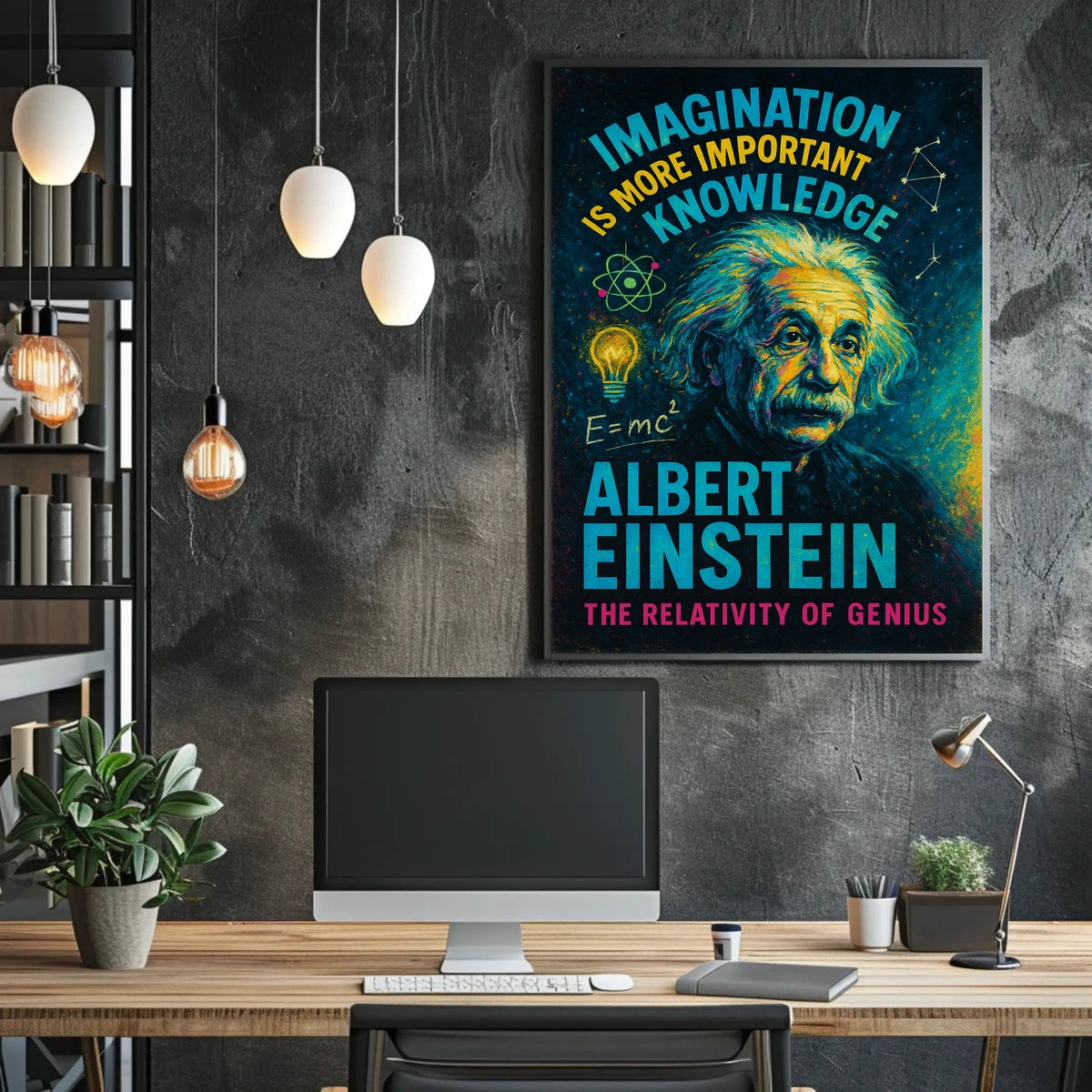 Albert Einstein Imagination Knowledge Inspirational Poster Art