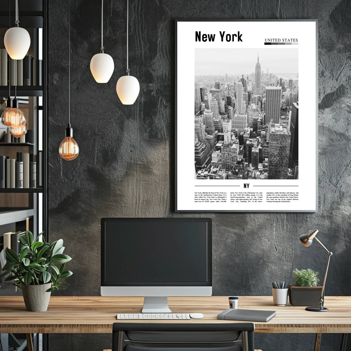 New York City Aerial Skyline Poster Modern Wall Art