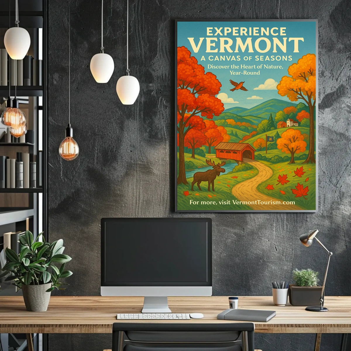 Vermont Scenery Nature Autumn Illustration Poster