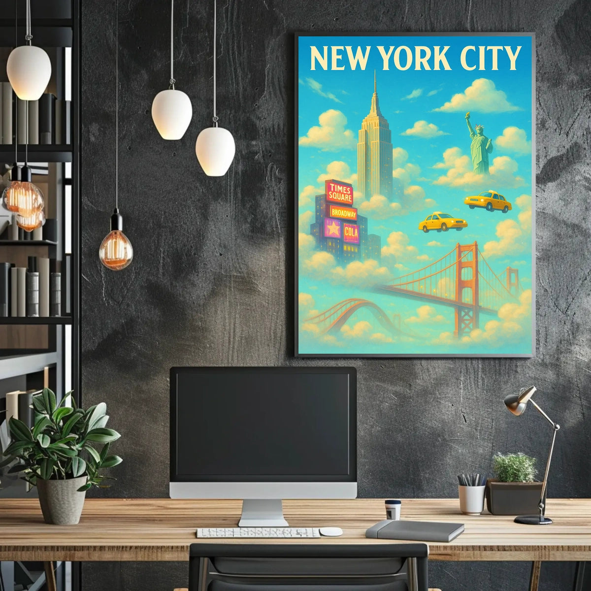New York City Landmarks Skyline Poster Abstract Wall Art