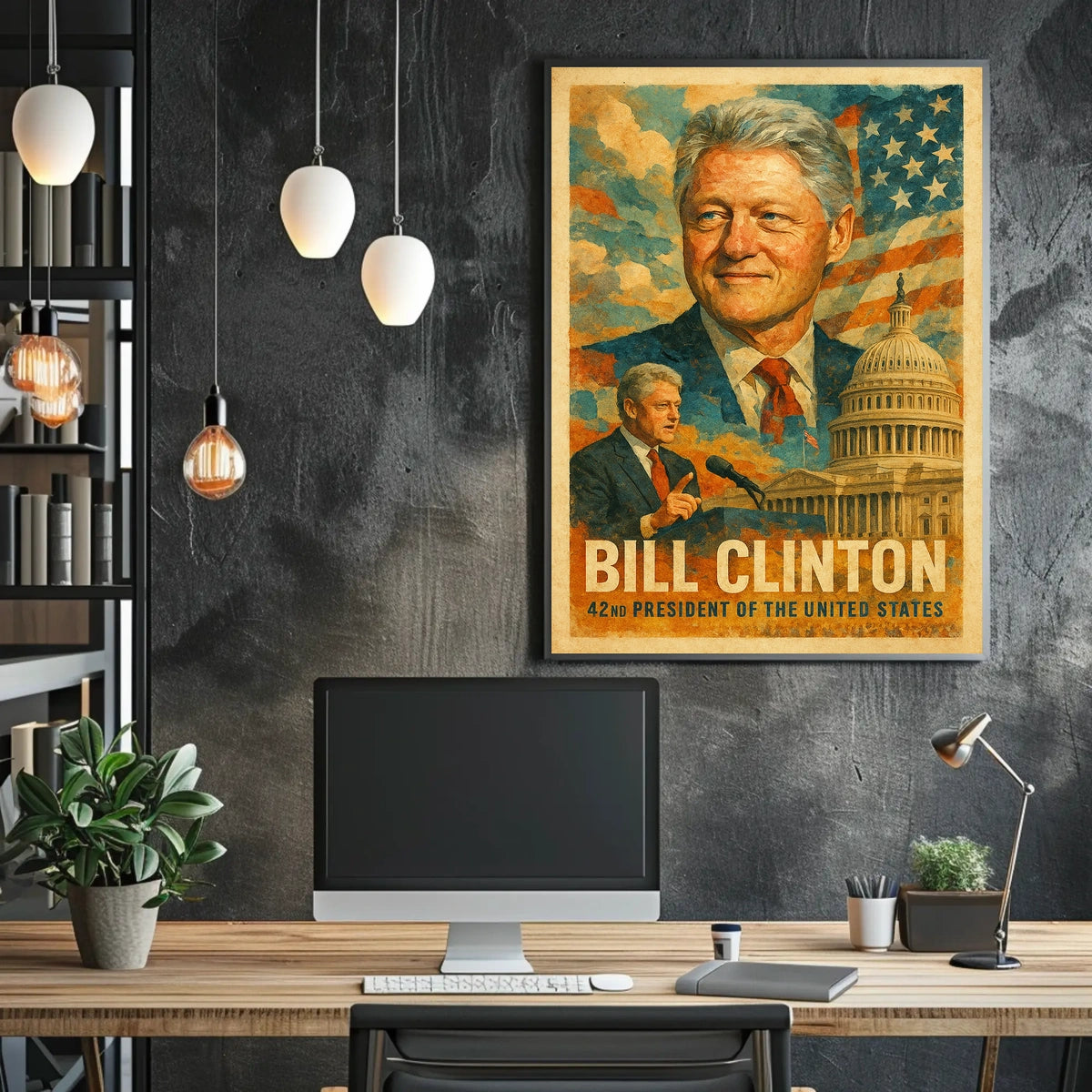 Bill Clinton 42nd President of the United States Layered Digital Collage Poster