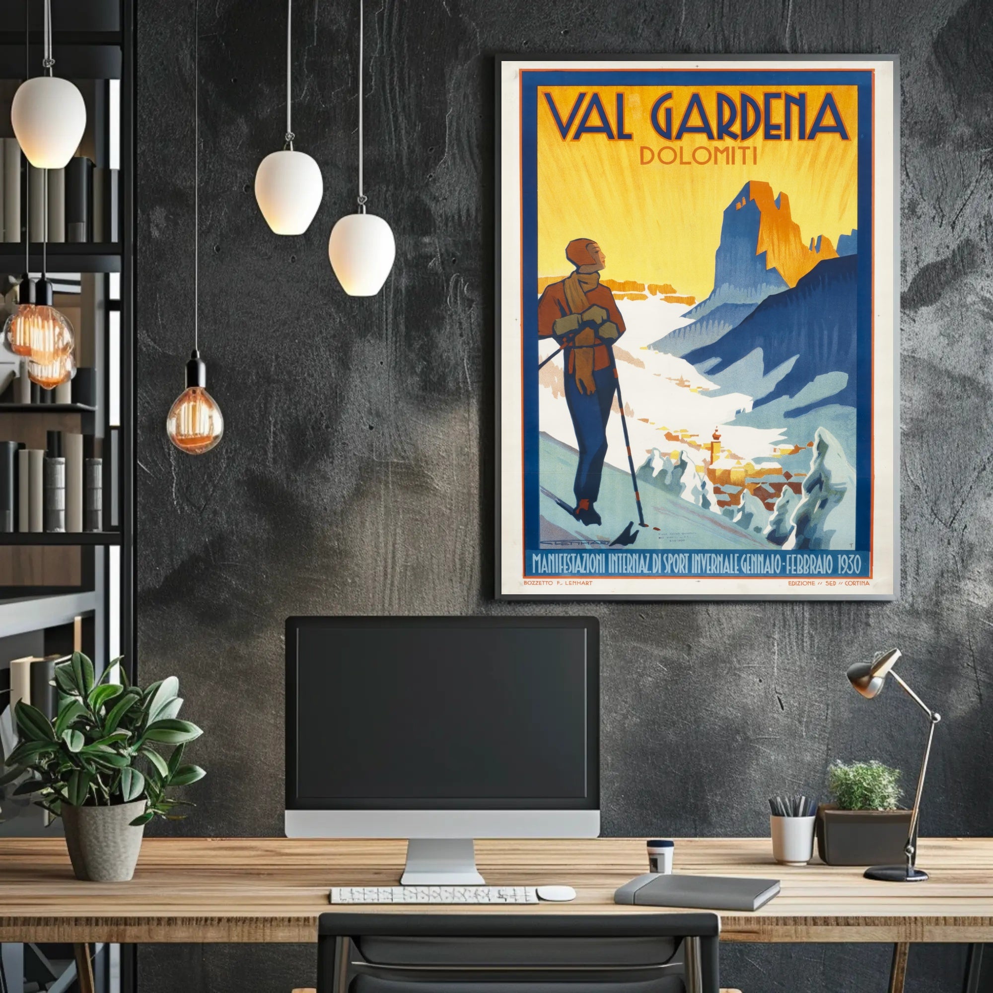 Val Gardena Skiing Adventure Vintage Travel Poster PosterGoat
