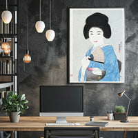 Portrait of Elegance: Traditional Japanese Woman in Blue Kimono Poster