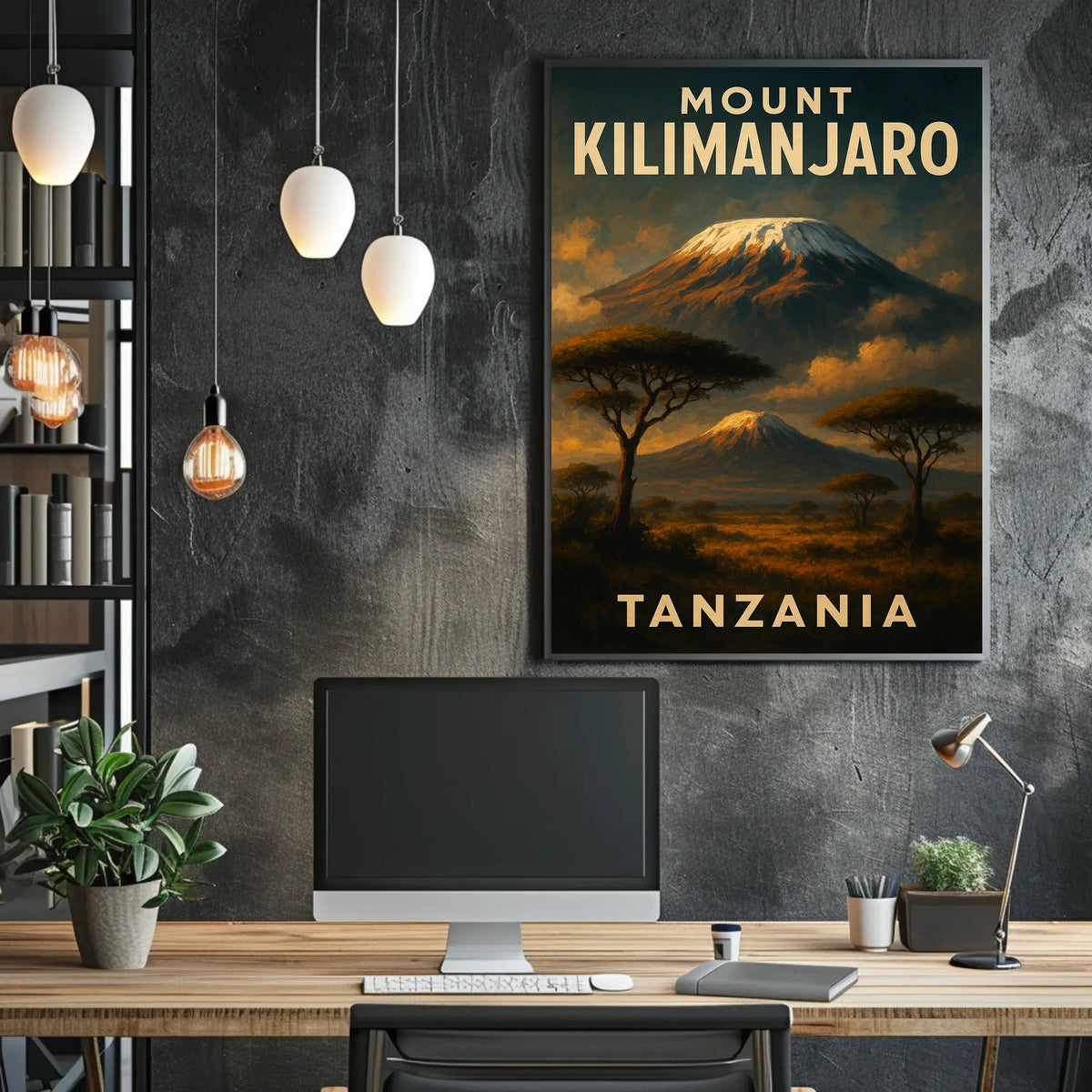 Kilimanjaro Majestic Vintage Travel Painterly Watercolor Nostalgic African Landscape Poster