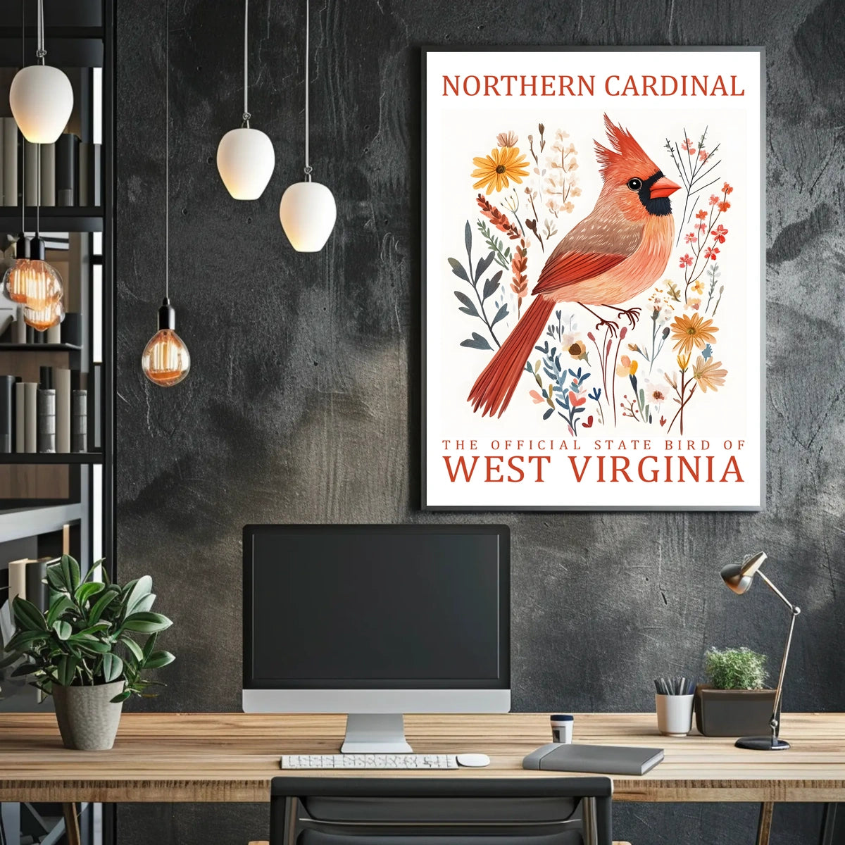 Northern Cardinal State Bird Watercolor Art Poster