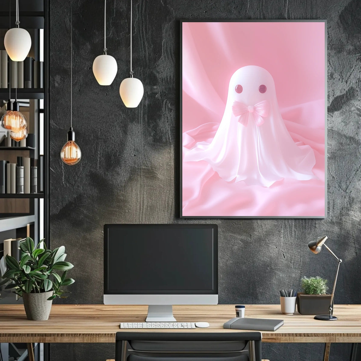 Cute Ghost Pink Bow Minimalist Poster
