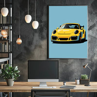 Vibrant Yellow Sports Car Illustration Poster PosterGoat