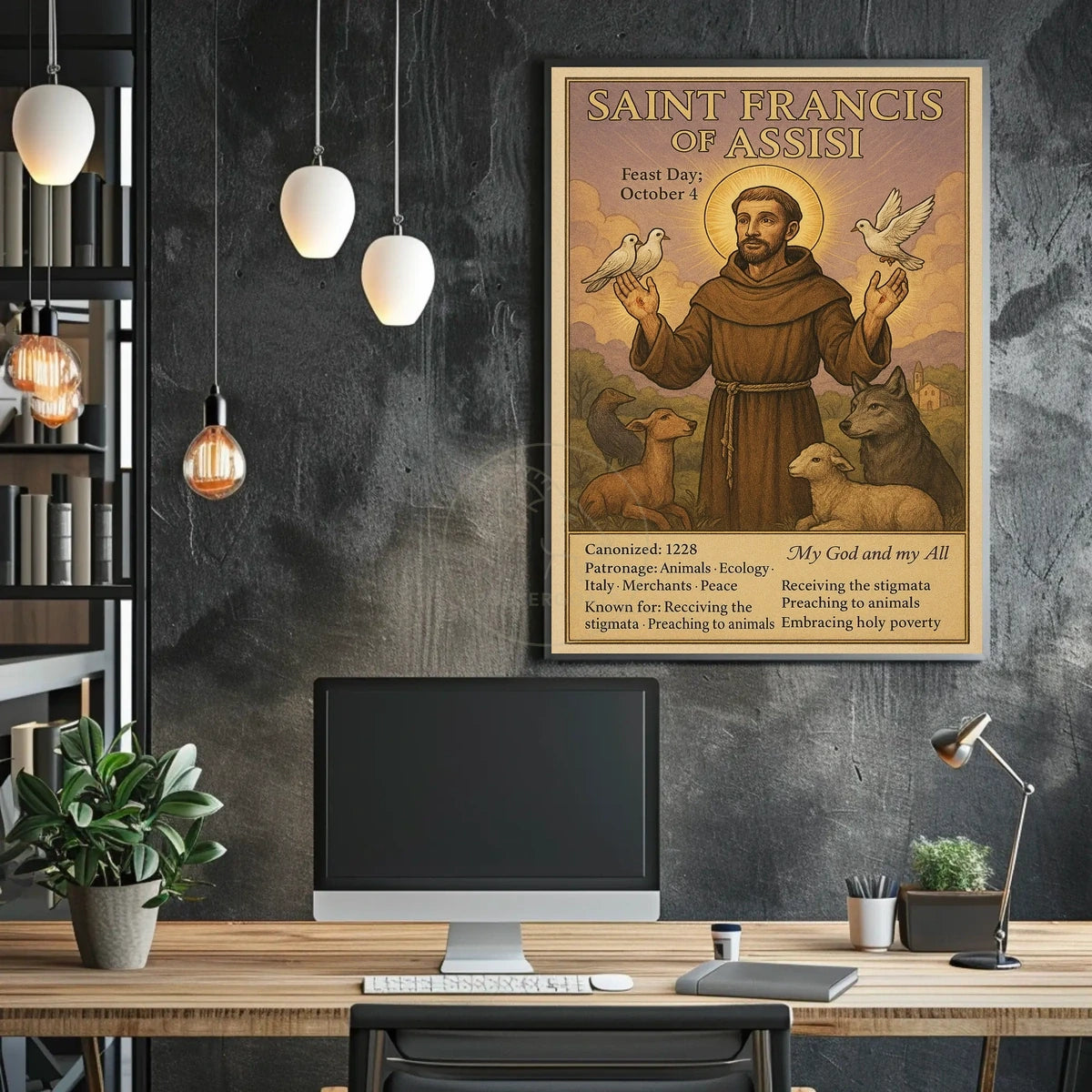 Saint Francis with Animals Peaceful Spiritual Historical Poster