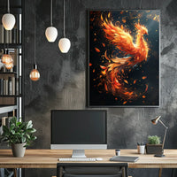Phoenix Rebirth Modern Art Poster: Vibrant Fantasy Decor