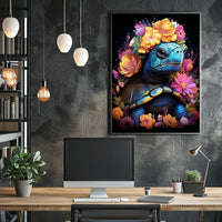 Floral Majesty Turtle Crown Whimsical Digital Lovers Poster