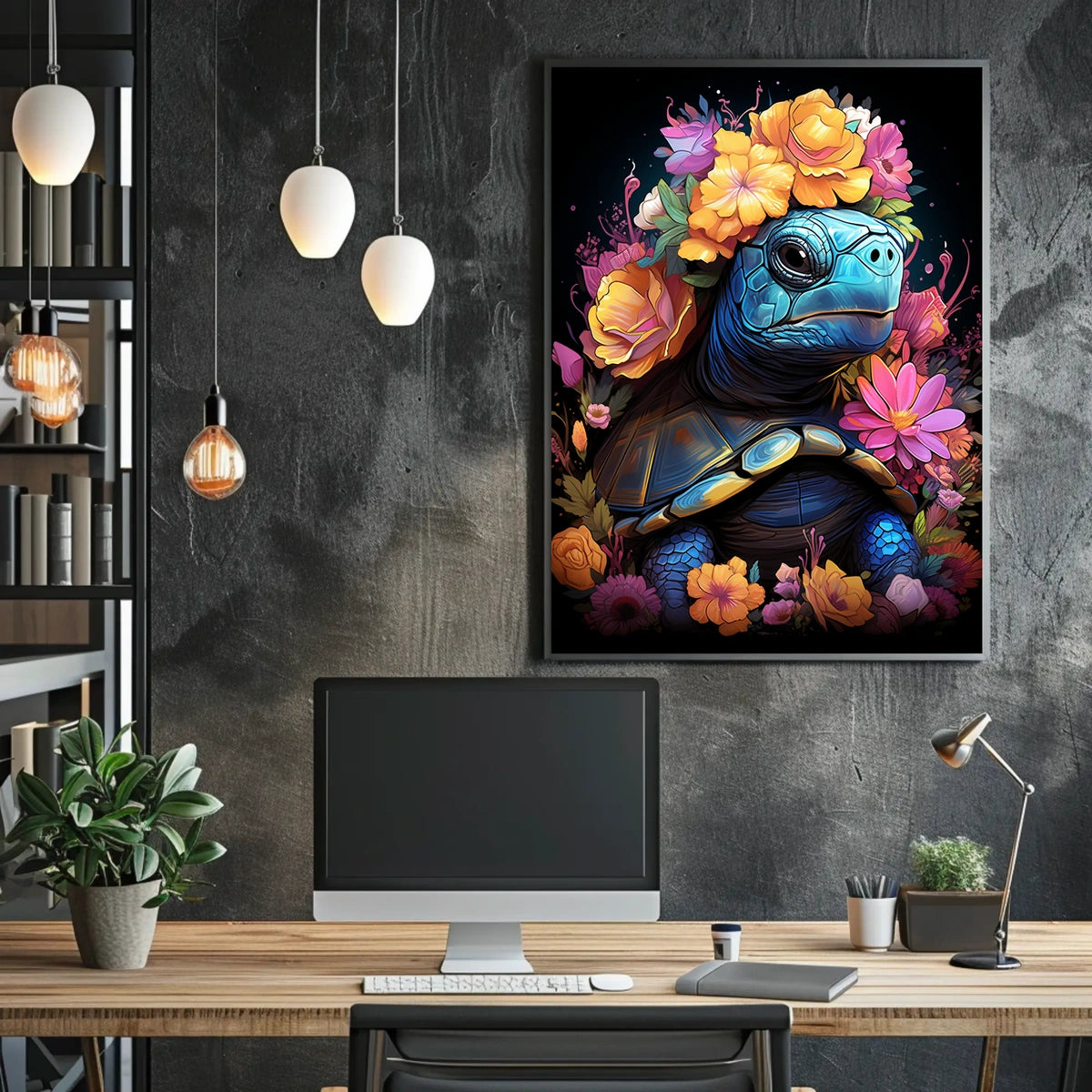 Floral Majesty Turtle Crown Whimsical Digital Lovers Poster
