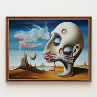 Surreal Human Head in Desert Landscape Art Poster