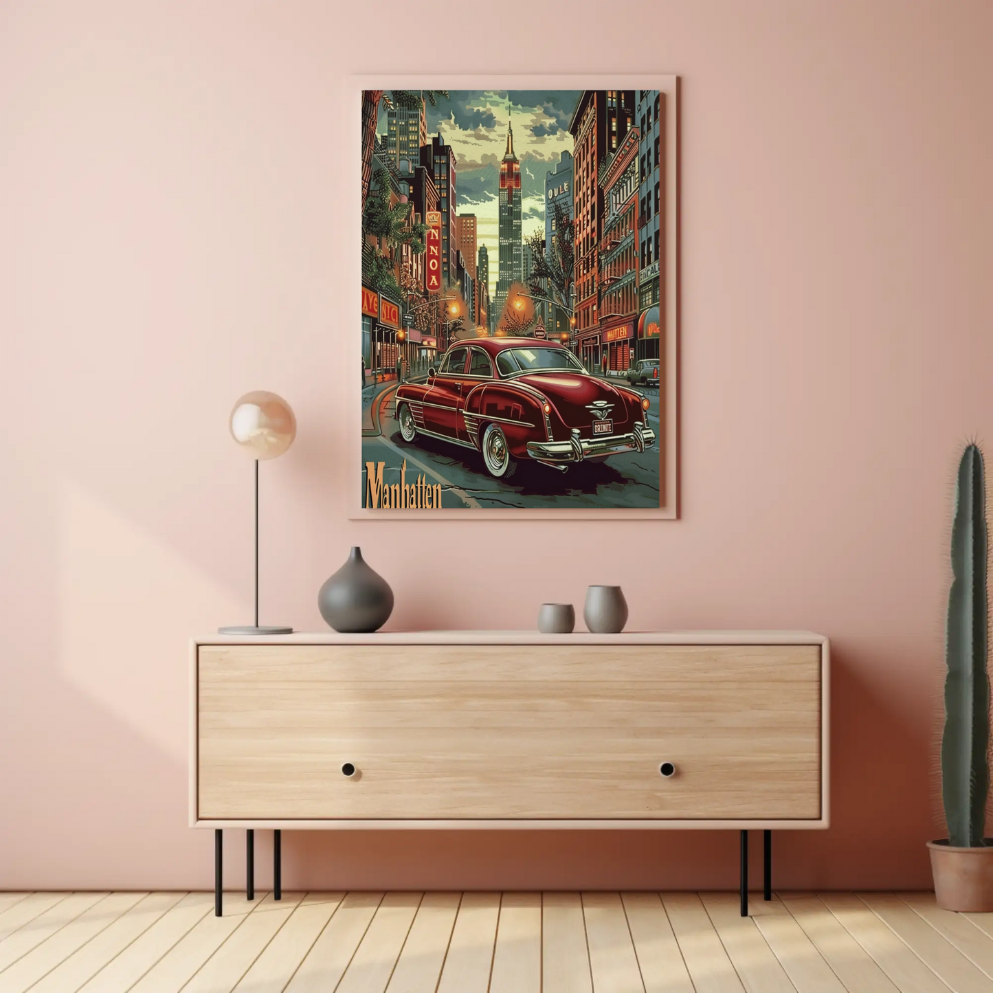 Manhattan Empire Lights and Cars Travel Poster