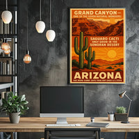Arizona Grand Canyon and Saguaro Cacti Travel Poster