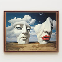Surreal Sculpted Faces in Desert Landscape Artistic Poster