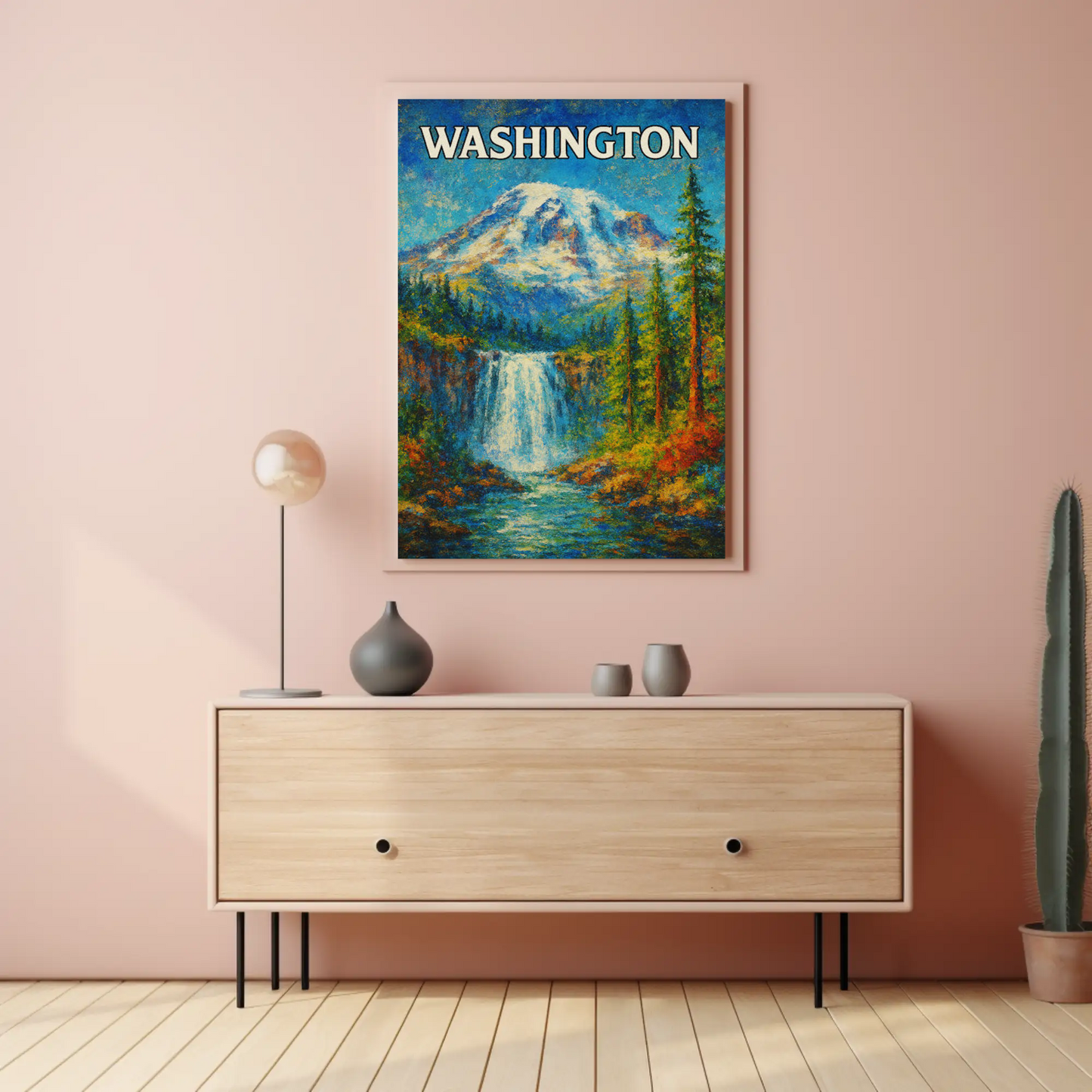 Washington Evergreen State Seattle Mount Rainier Travel Poster