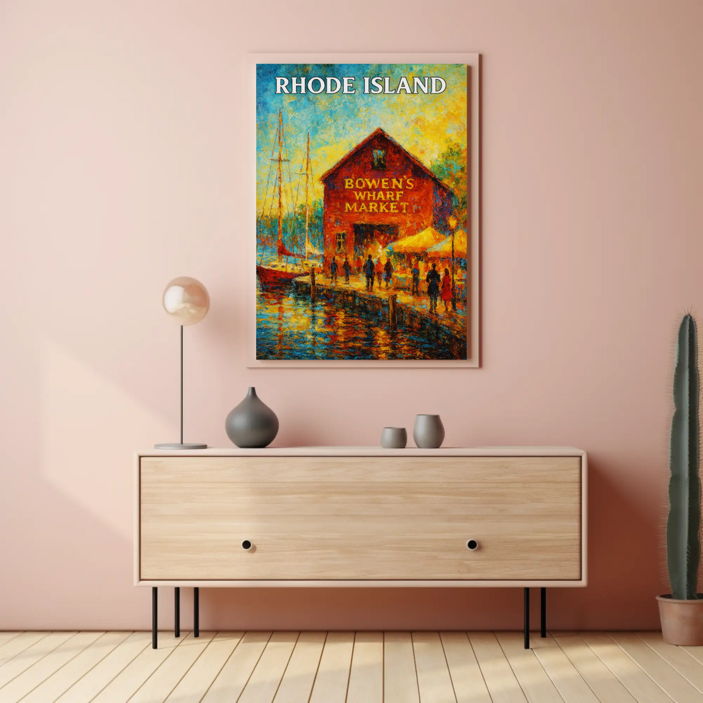 Rhode Island Bowens Wharf Market Harbor Scene Travel Poster Travel Poster