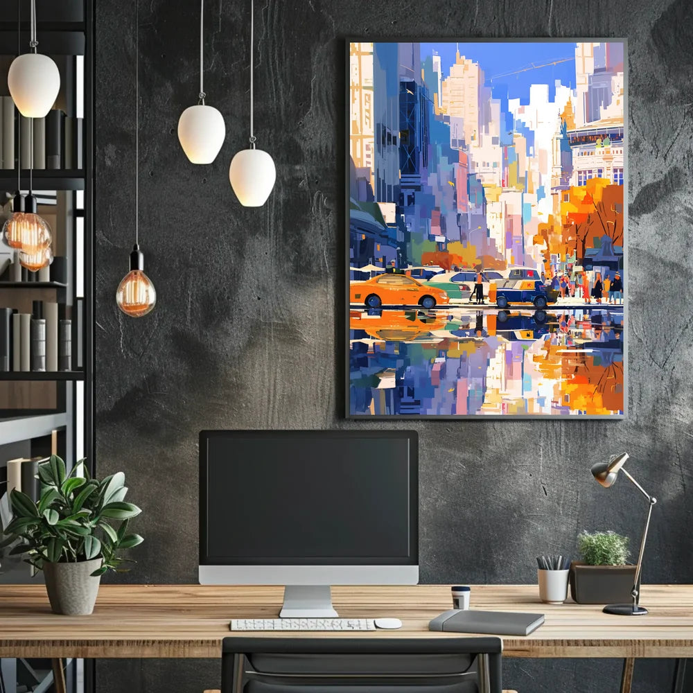 Vibrant Urban Cityscape Poster: Modern Artistic Style