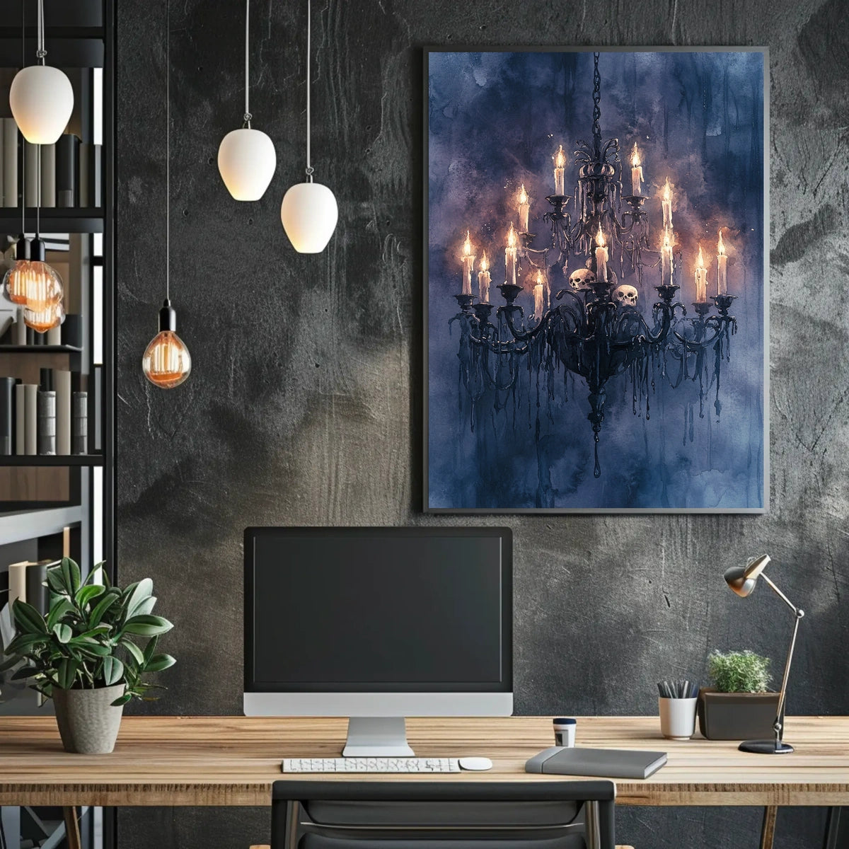Gothic Chandelier with Skulls Perfect Artistic Statement Poster