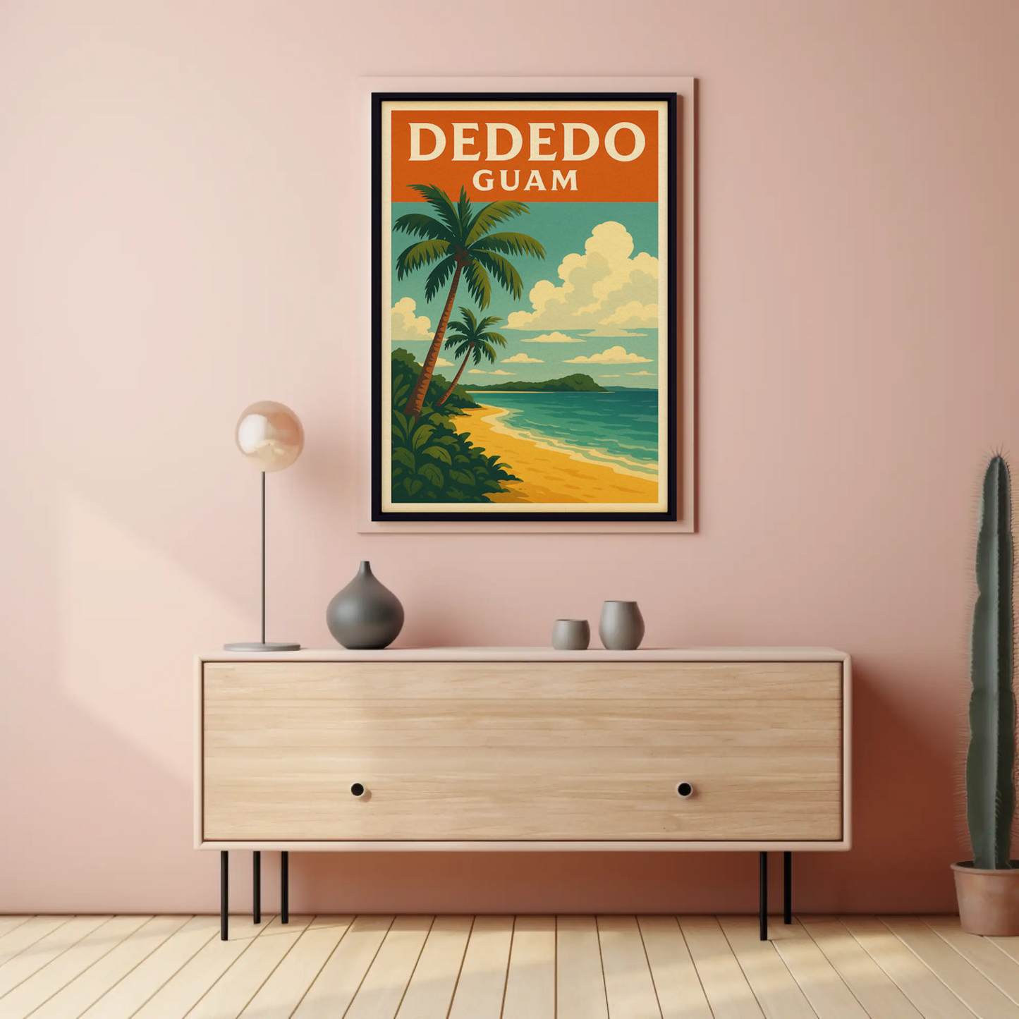 Dededo Guam Beach Palms Coastal Horizon Travel Poster