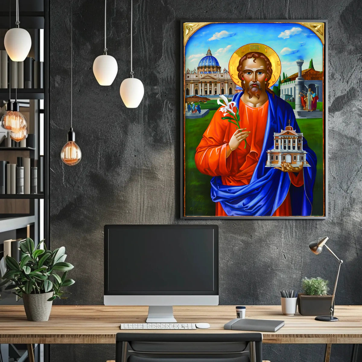 Saint with Lily and Church Iconography Poster