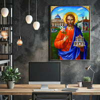 Saint with Lily and Church Iconography Poster