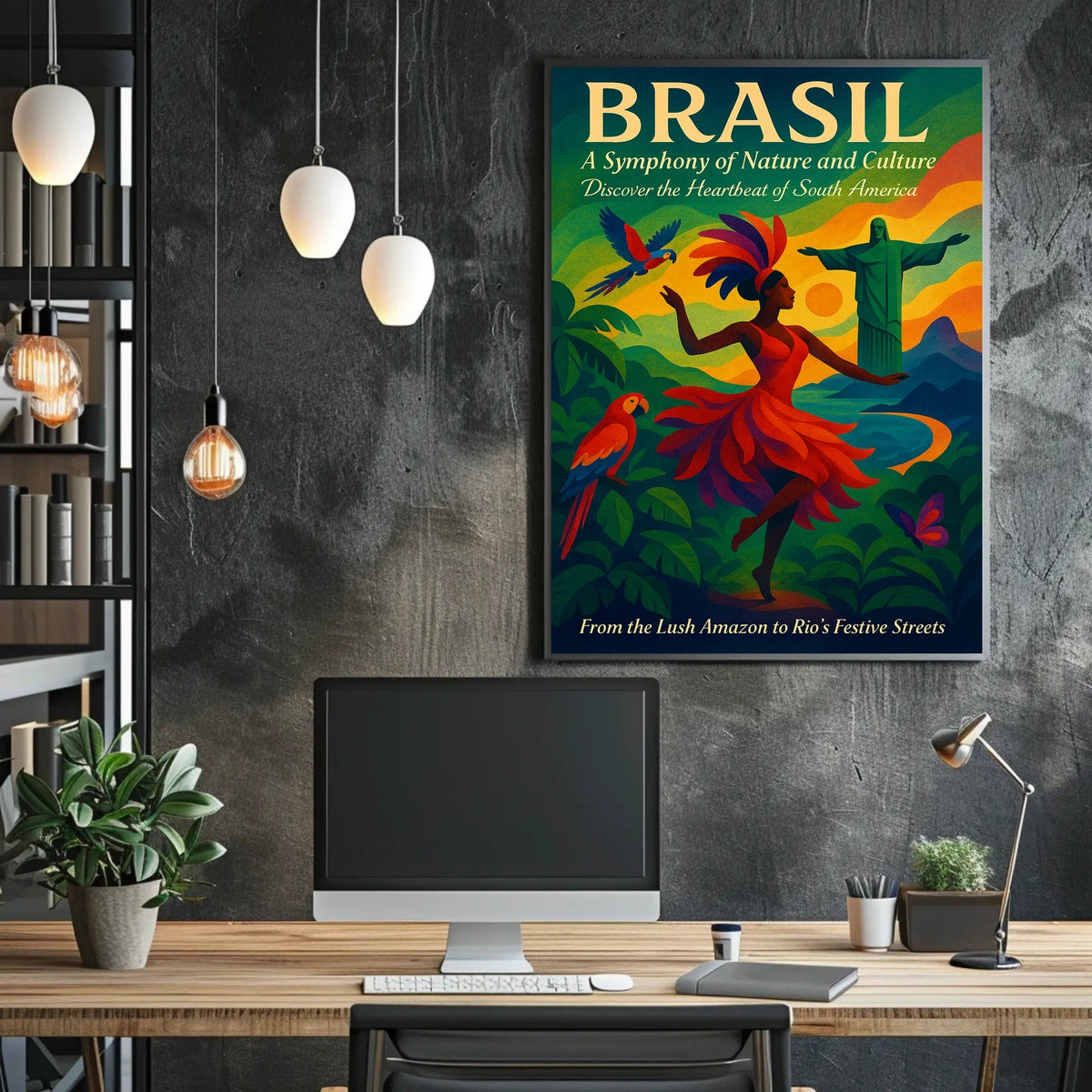 Brazil Culture and Nature Dance Parrots Christ The Redeemer Poster