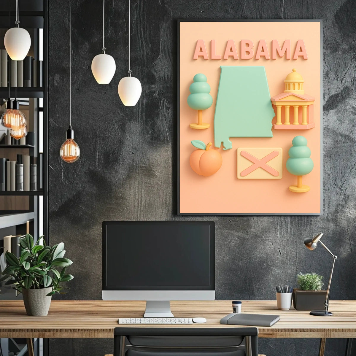 Alabama State Icons Poster