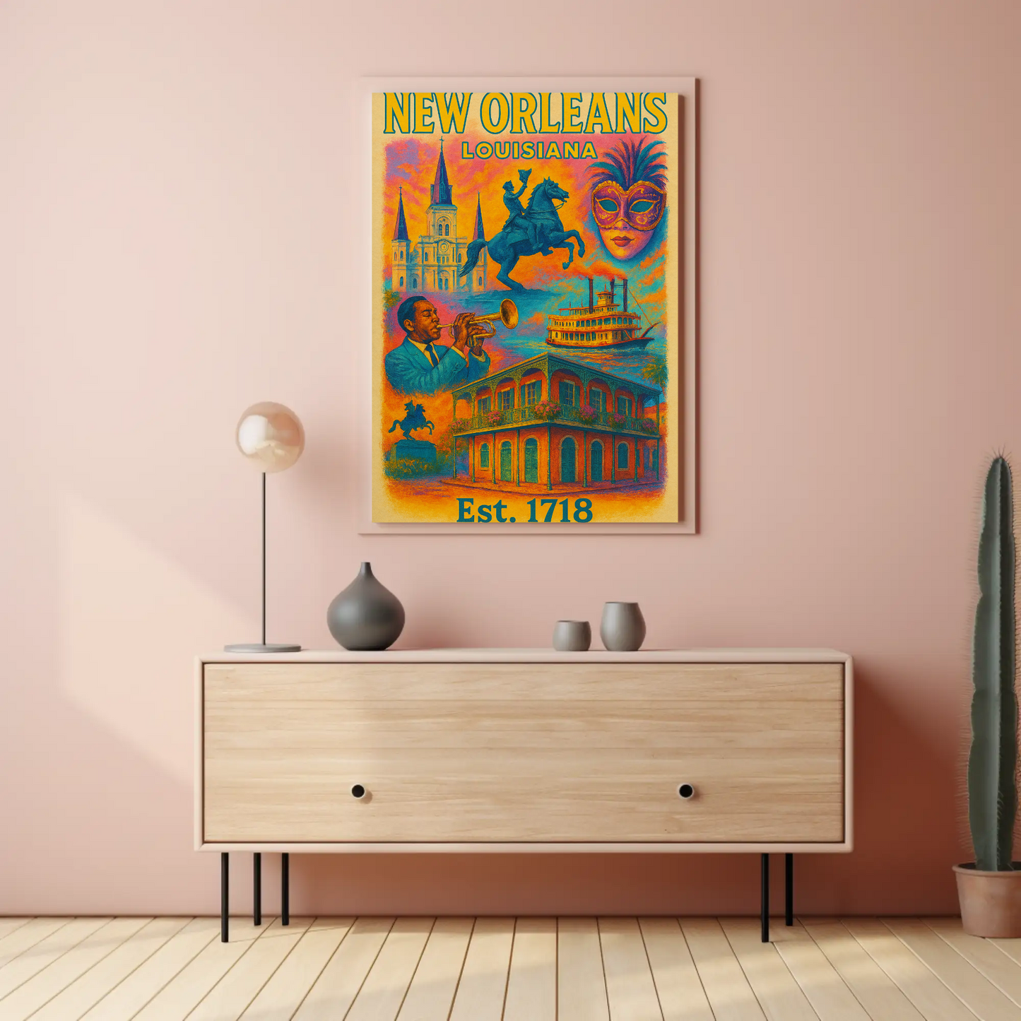 New Orleans Louisiana Jazz Mardi Gras Steamboat Travel Poster