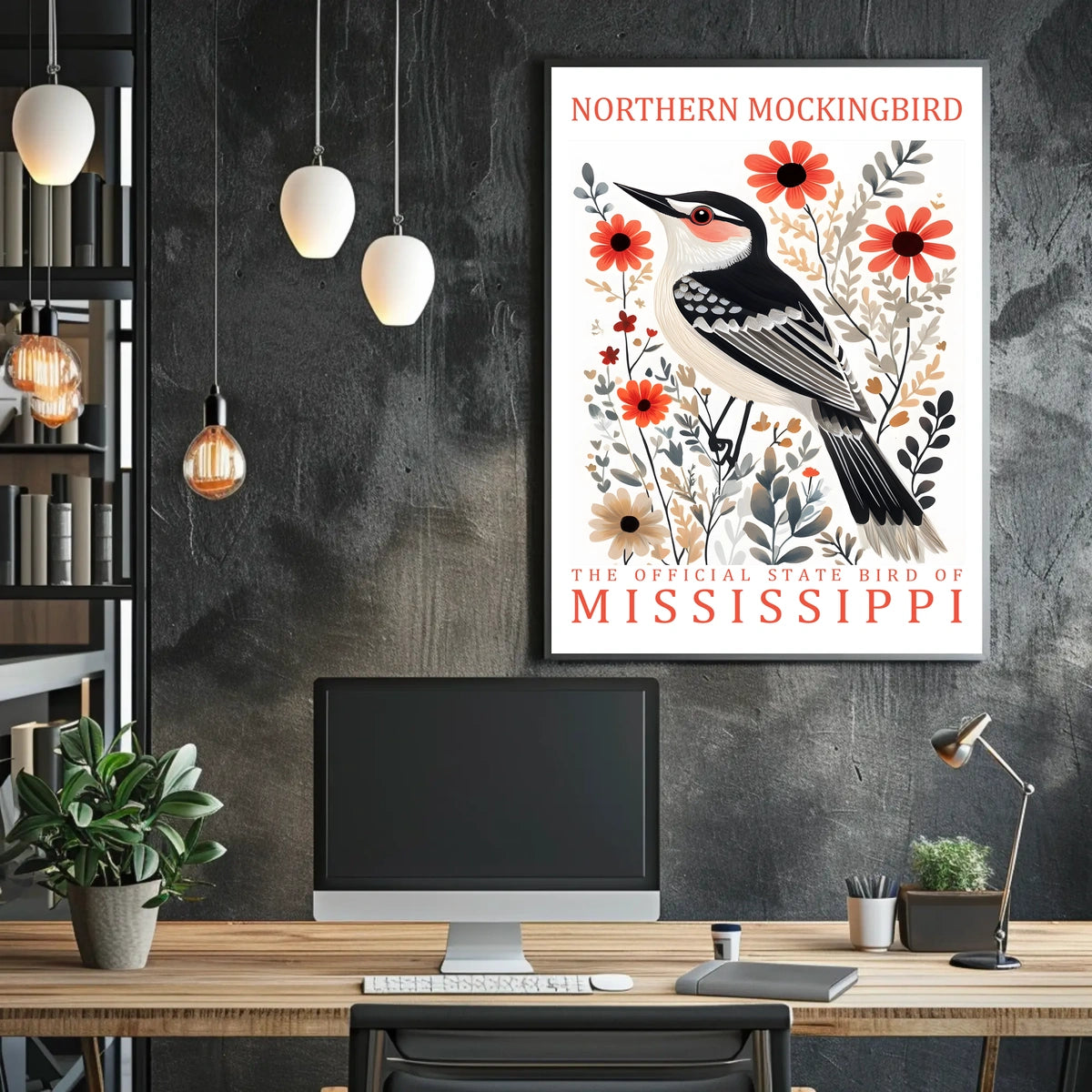 Northern Mockingbird Mississippi State Bird Poster