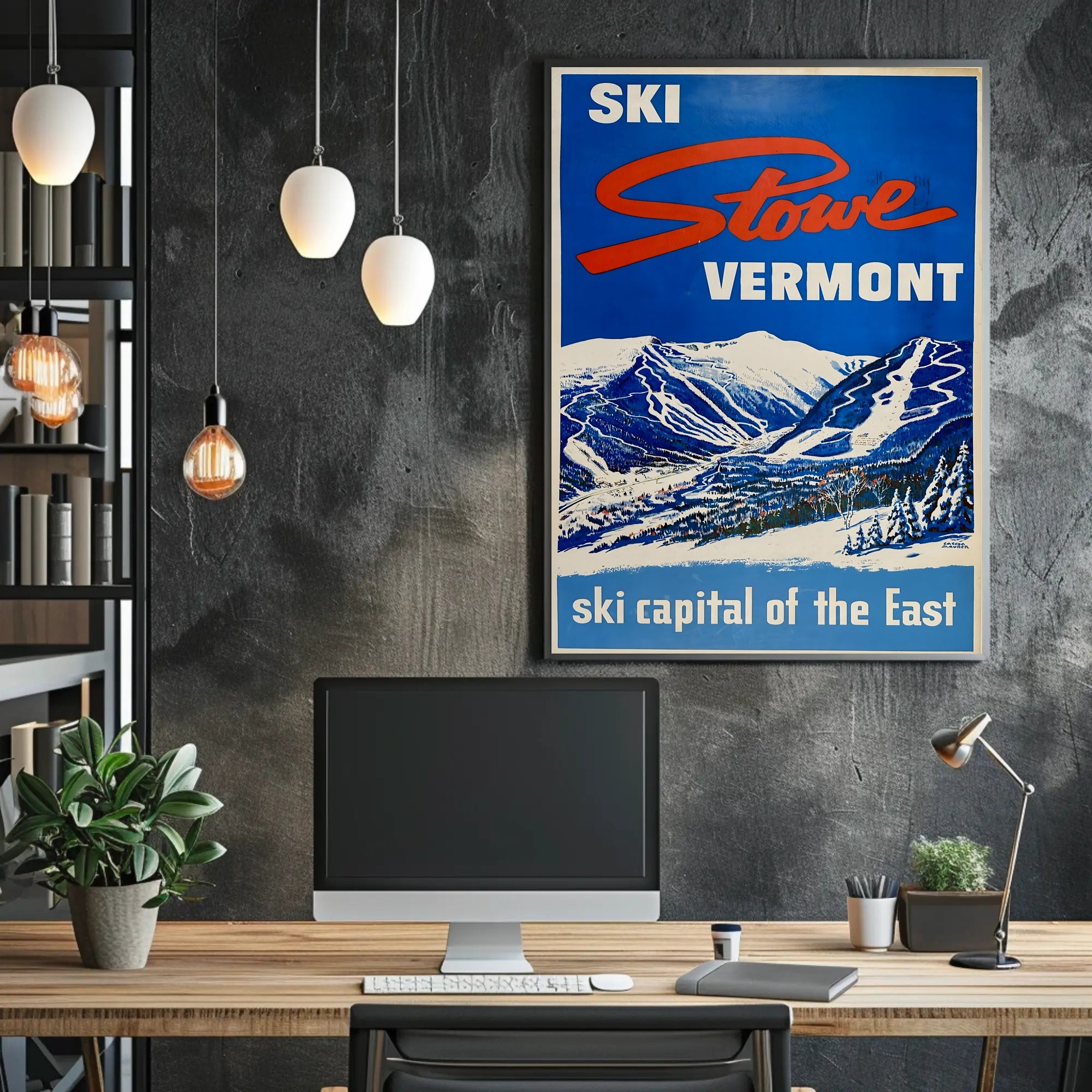 Vintage Ski Adventure in Stowe Travel Poster PosterGoat