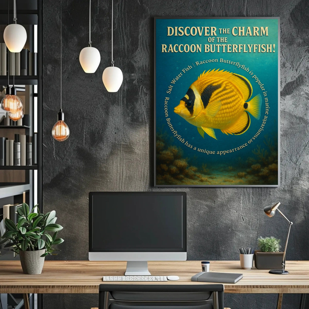 Raccoon Butterflyfish Underwater Artistic Vintage Poster