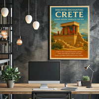 Crete Ancient Ruins Vintage Illustration Travel Poster