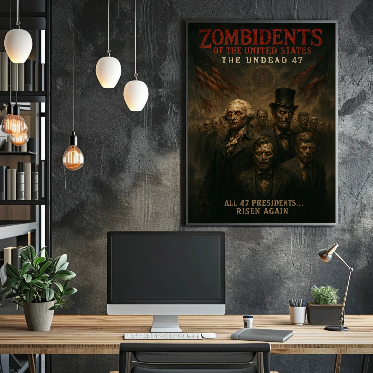 Zombified Presidents Surreal Horror Art Poster